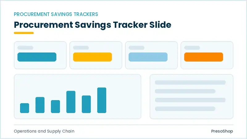 Editable PowerPoint procurement savings tracker slide template, built from recolourable native shapes for operations and supply chain decks