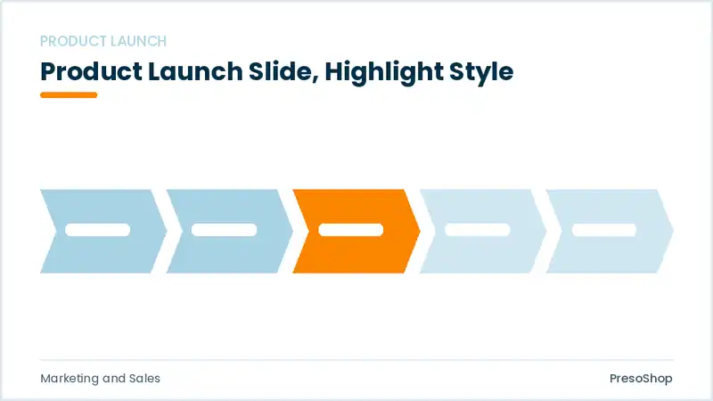 Editable PowerPoint product launch slide template with an accented takeaway, built from recolourable native shapes for marketing and sales decks