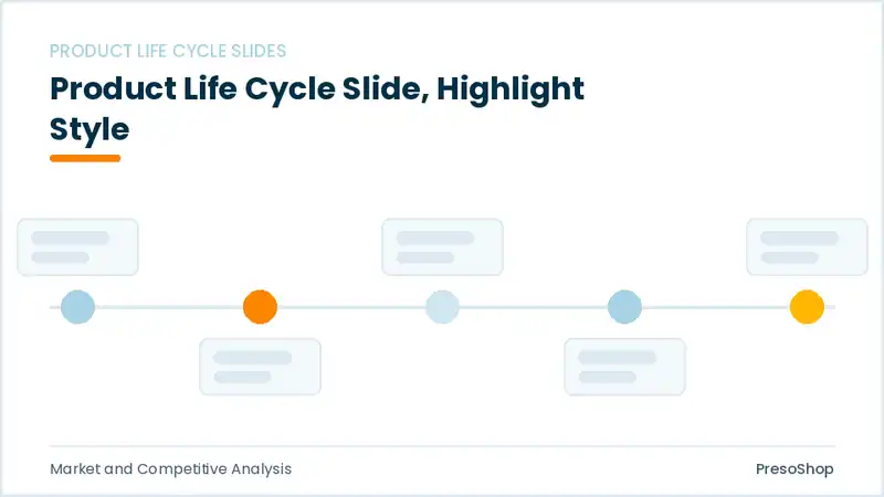 Editable PowerPoint product life cycle slide template with an accented takeaway, built from recolourable native shapes for market and competitive analysis decks