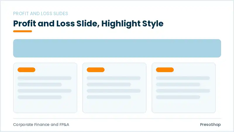 Editable PowerPoint profit and loss slide template with an accented takeaway, built from recolourable native shapes for corporate finance and fp&a decks
