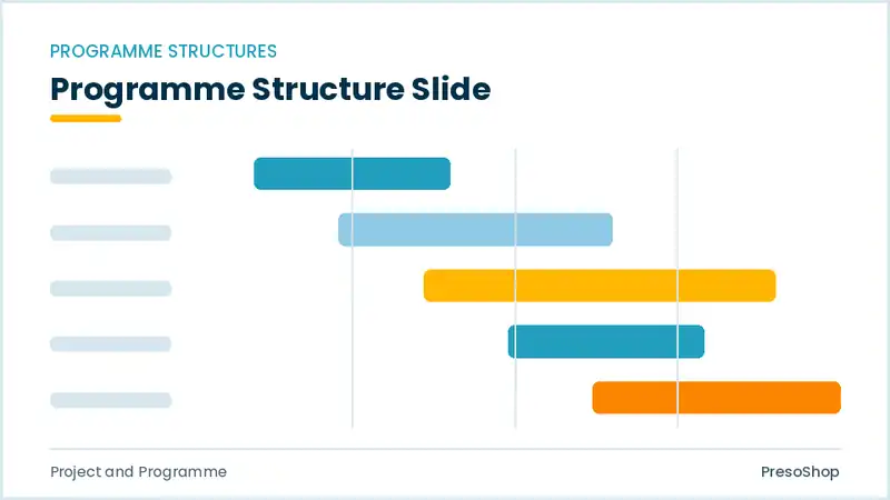 Editable PowerPoint programme structure slide template, built from recolourable native shapes for project and programme decks