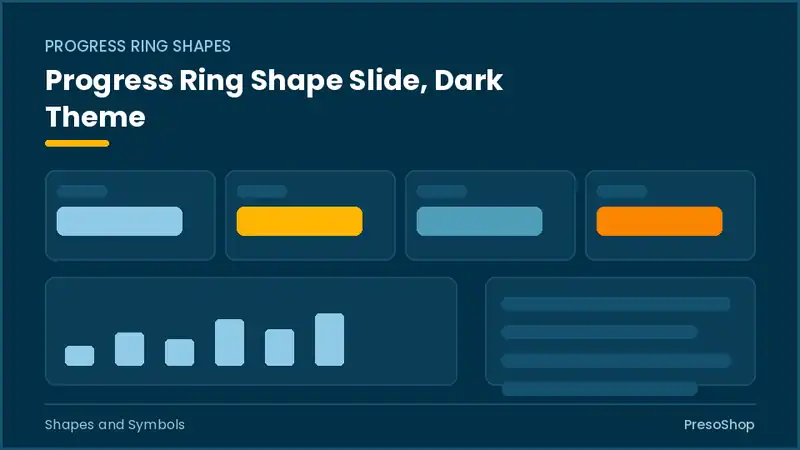 Editable PowerPoint progress ring shape slide template in a dark theme, built from recolourable native shapes for shapes and symbols decks