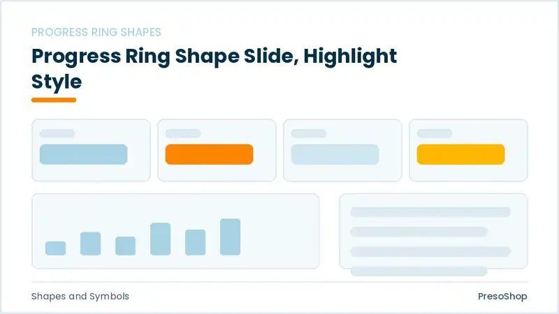 Editable PowerPoint progress ring shape slide template with an accented takeaway, built from recolourable native shapes for shapes and symbols decks