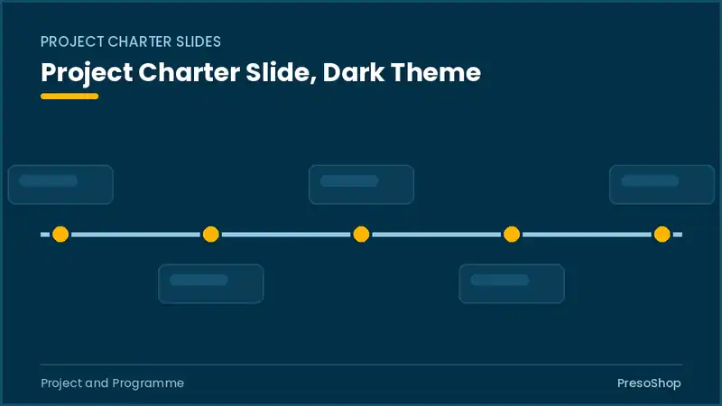 Editable PowerPoint project charter slide template in a dark theme, built from recolourable native shapes for project and programme decks