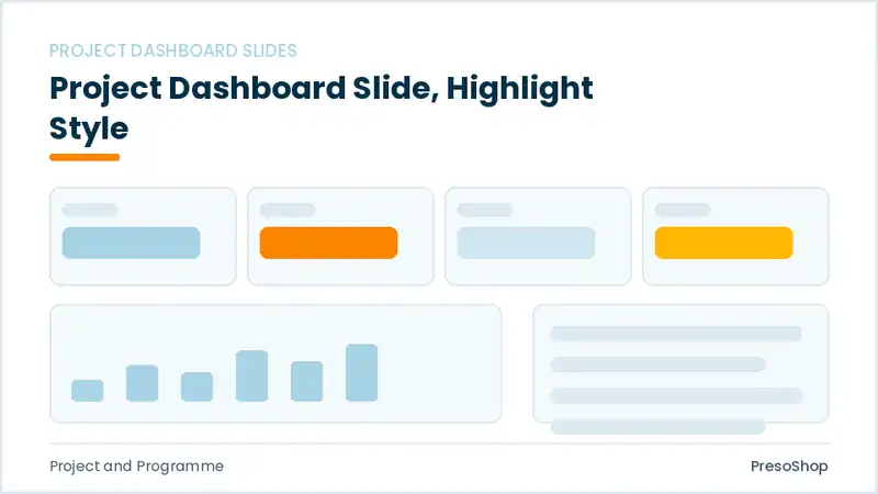 Editable PowerPoint project dashboard slide template with an accented takeaway, built from recolourable native shapes for project and programme decks