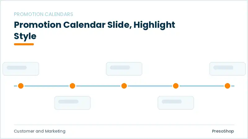 Editable PowerPoint promotion calendar slide template with an accented takeaway, built from recolourable native shapes for customer and marketing decks