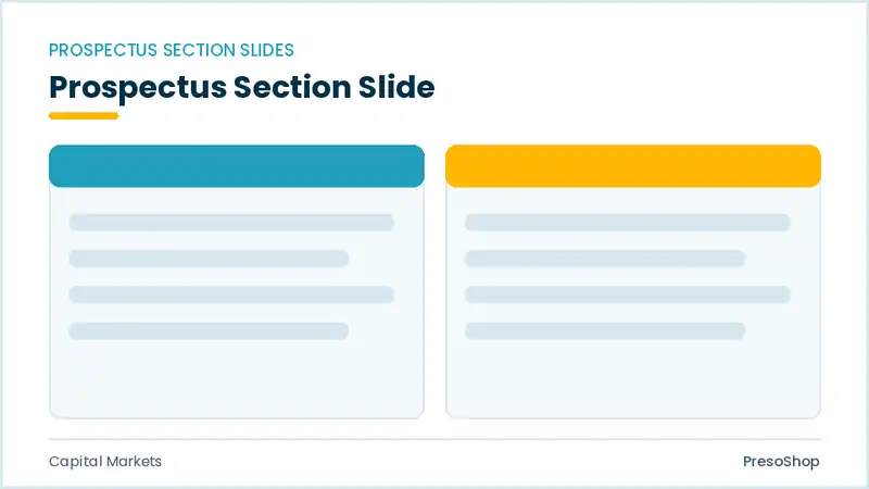 Editable PowerPoint prospectus section slide template, built from recolourable native shapes for capital markets decks