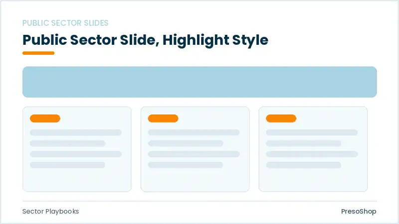 Editable PowerPoint public sector slide template with an accented takeaway, built from recolourable native shapes for sector playbooks decks