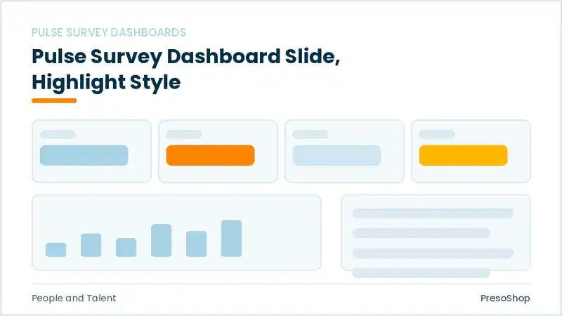 Editable PowerPoint pulse survey dashboard slide template with an accented takeaway, built from recolourable native shapes for people and talent decks