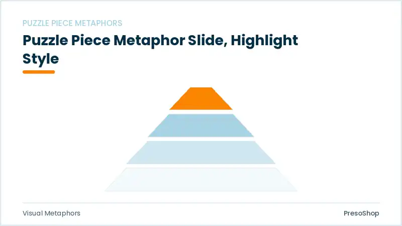 Editable PowerPoint puzzle piece metaphor slide template with an accented takeaway, built from recolourable native shapes for visual metaphors decks