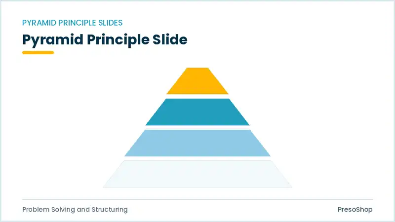 Editable PowerPoint pyramid principle slide template, built from recolourable native shapes for problem solving and structuring decks