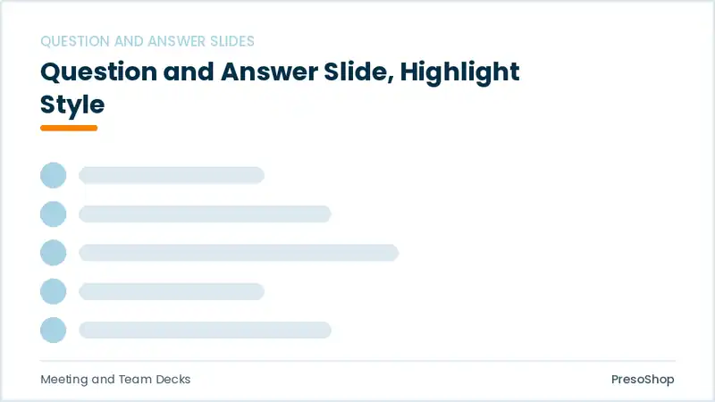 Editable PowerPoint question and answer slide template with an accented takeaway, built from recolourable native shapes for meeting and team decks decks