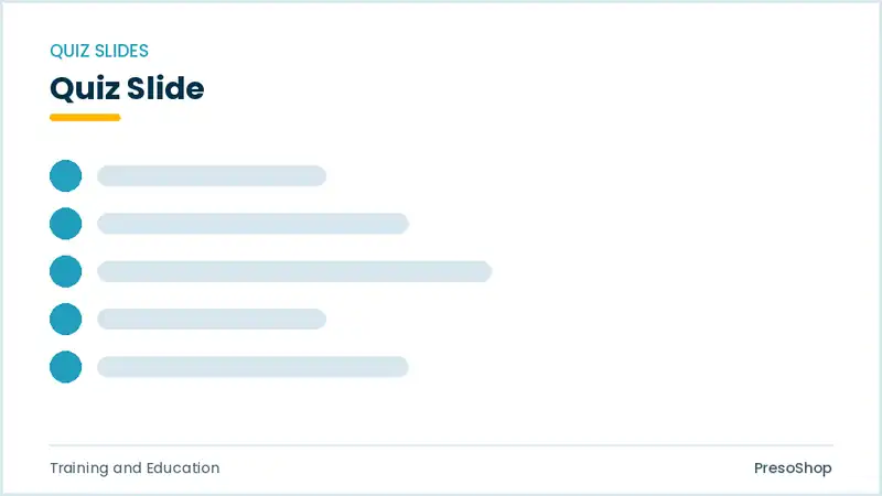Editable PowerPoint quiz slide template, built from recolourable native shapes for training and education decks