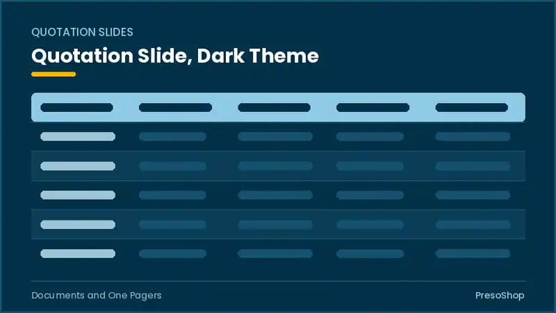 Editable PowerPoint quotation slide template in a dark theme, built from recolourable native shapes for documents and one pagers decks