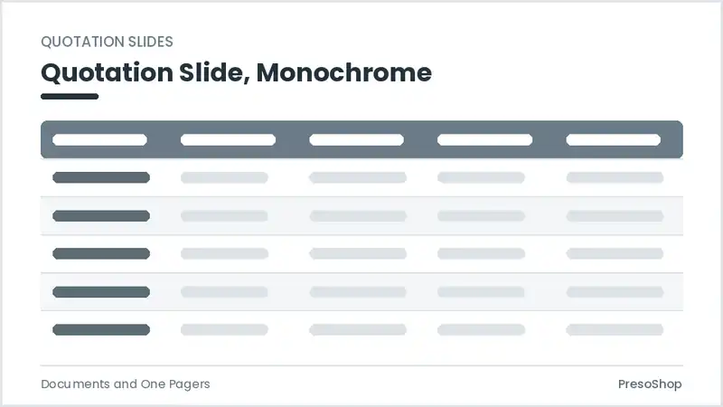 Editable PowerPoint quotation slide template in a monochrome treatment, built from recolourable native shapes for documents and one pagers decks