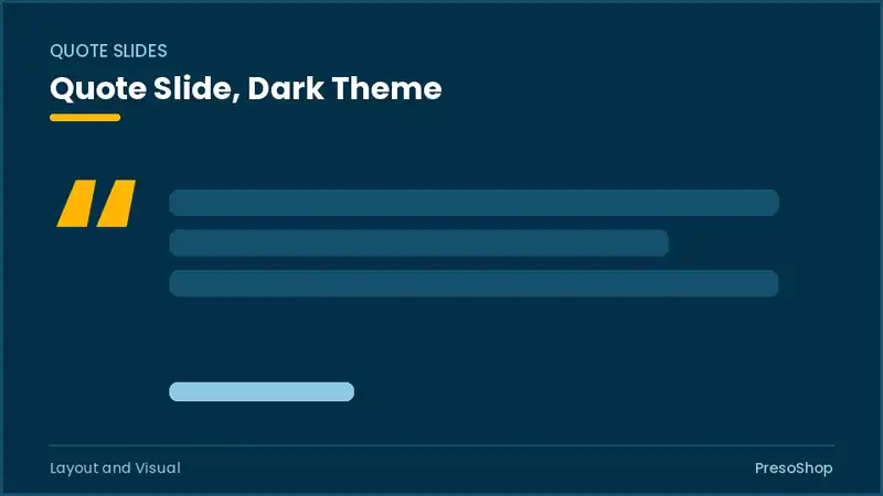 Editable PowerPoint quote slide template in a dark theme, built from recolourable native shapes for layout and visual decks