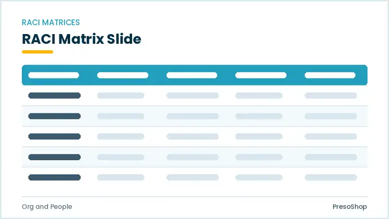 Editable PowerPoint raci matrix slide template, built from recolourable native shapes for org and people decks