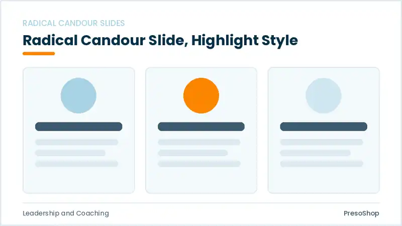 Editable PowerPoint radical candour slide template with an accented takeaway, built from recolourable native shapes for leadership and coaching decks