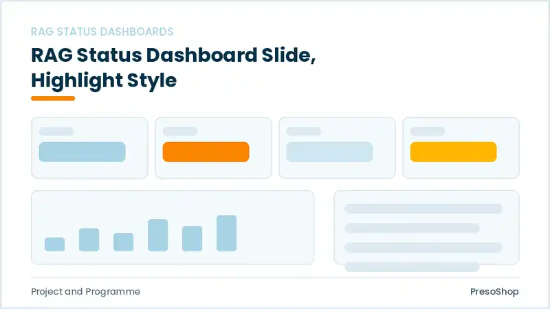Editable PowerPoint rag status dashboard slide template with an accented takeaway, built from recolourable native shapes for project and programme decks