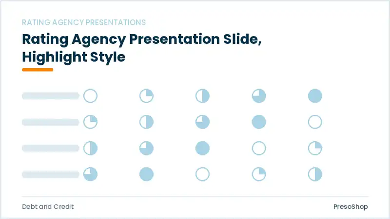 Editable PowerPoint rating agency presentation slide template with an accented takeaway, built from recolourable native shapes for debt and credit decks