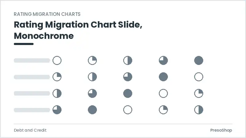 Editable PowerPoint rating migration chart slide template in a monochrome treatment, built from recolourable native shapes for debt and credit decks