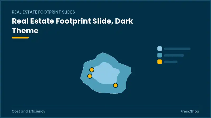Editable PowerPoint real estate footprint slide template in a dark theme, built from recolourable native shapes for cost and efficiency decks