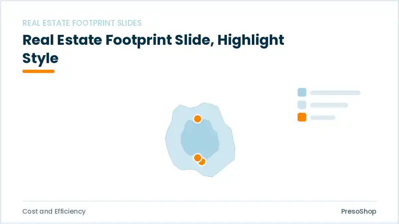 Editable PowerPoint real estate footprint slide template with an accented takeaway, built from recolourable native shapes for cost and efficiency decks