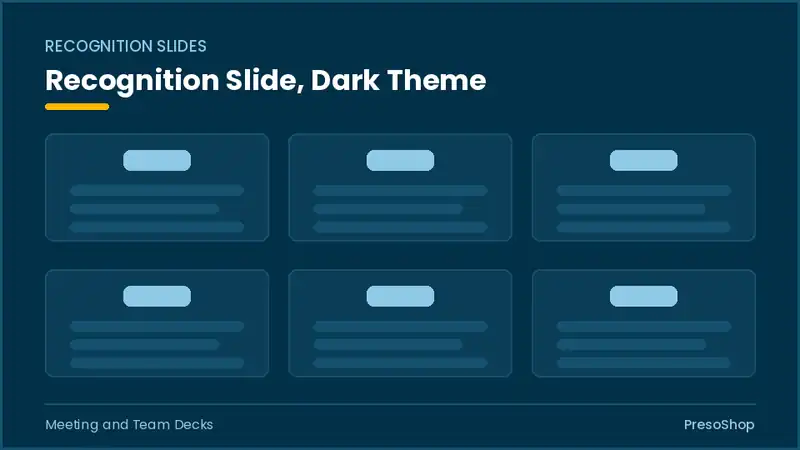 Editable PowerPoint recognition slide template in a dark theme, built from recolourable native shapes for meeting and team decks decks