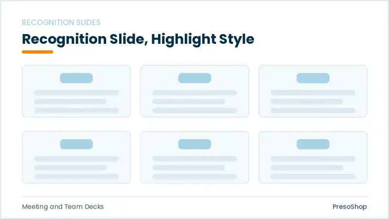 Editable PowerPoint recognition slide template with an accented takeaway, built from recolourable native shapes for meeting and team decks decks