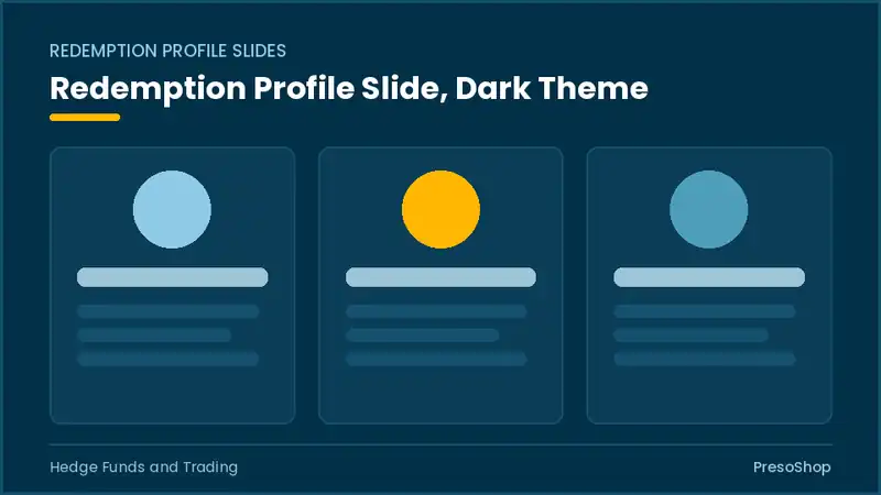 Editable PowerPoint redemption profile slide template in a dark theme, built from recolourable native shapes for hedge funds and trading decks