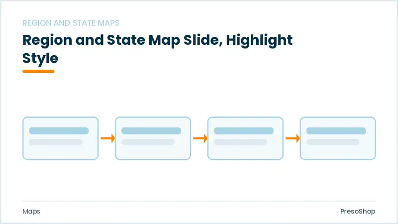 Editable PowerPoint region and state map slide template with an accented takeaway, built from recolourable native shapes for maps decks
