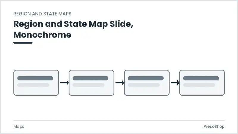 Editable PowerPoint region and state map slide template in a monochrome treatment, built from recolourable native shapes for maps decks