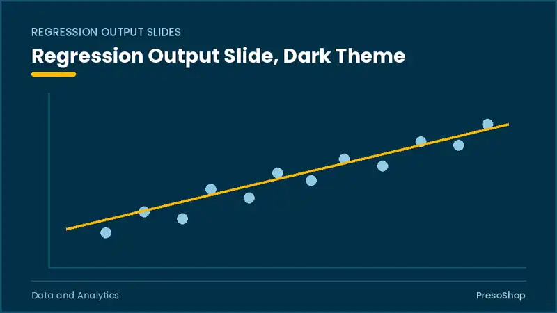 Editable PowerPoint regression output slide template in a dark theme, built from recolourable native shapes for data and analytics decks