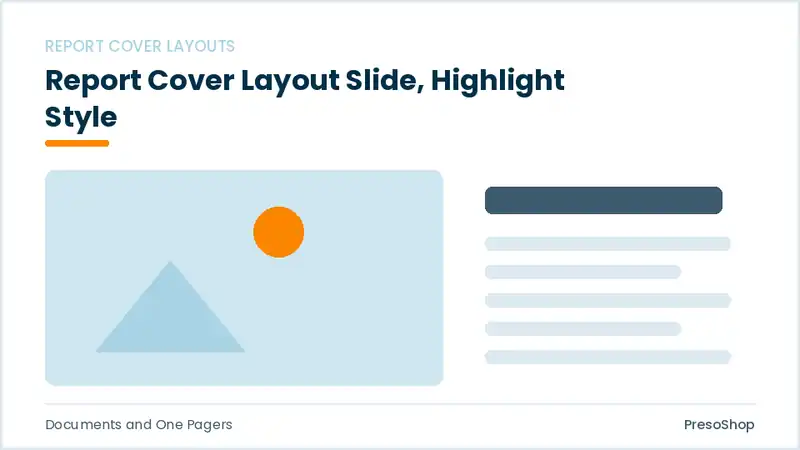 Editable PowerPoint report cover layout slide template with an accented takeaway, built from recolourable native shapes for documents and one pagers decks