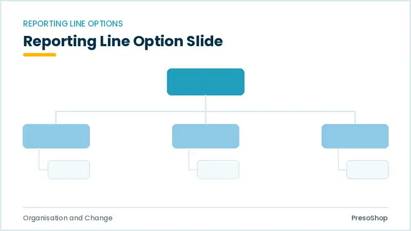Editable PowerPoint reporting line option slide template, built from recolourable native shapes for organisation and change decks