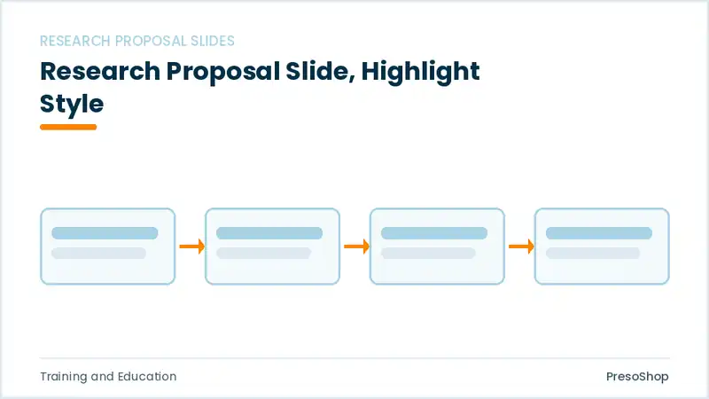 Editable PowerPoint research proposal slide template with an accented takeaway, built from recolourable native shapes for training and education decks