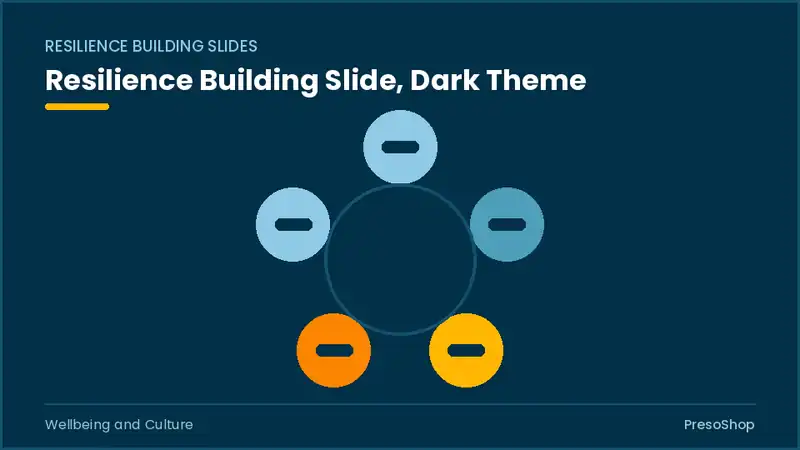 Editable PowerPoint resilience building slide template in a dark theme, built from recolourable native shapes for wellbeing and culture decks