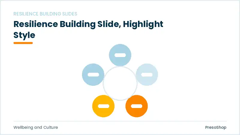 Editable PowerPoint resilience building slide template with an accented takeaway, built from recolourable native shapes for wellbeing and culture decks