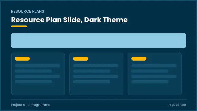 Editable PowerPoint resource plan slide template in a dark theme, built from recolourable native shapes for project and programme decks