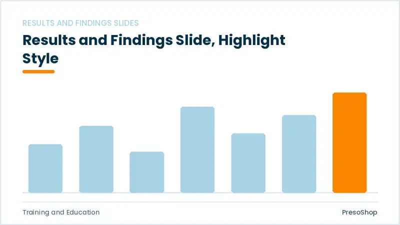 Editable PowerPoint results and findings slide template with an accented takeaway, built from recolourable native shapes for training and education decks