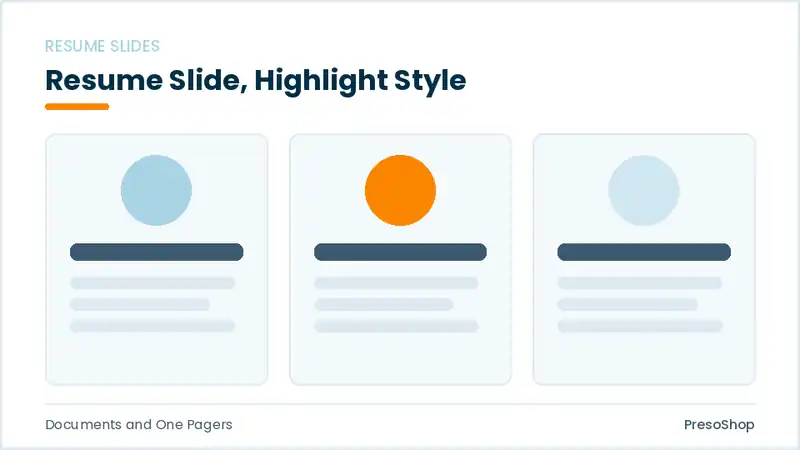 Editable PowerPoint resume slide template with an accented takeaway, built from recolourable native shapes for documents and one pagers decks