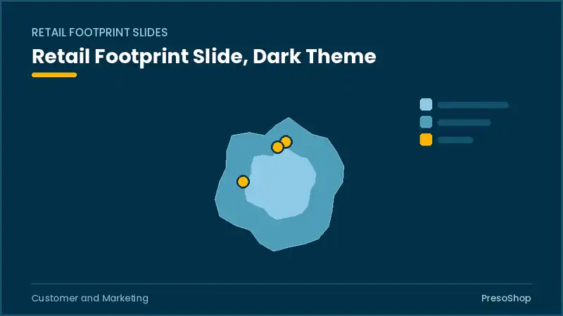 Editable PowerPoint retail footprint slide template in a dark theme, built from recolourable native shapes for customer and marketing decks