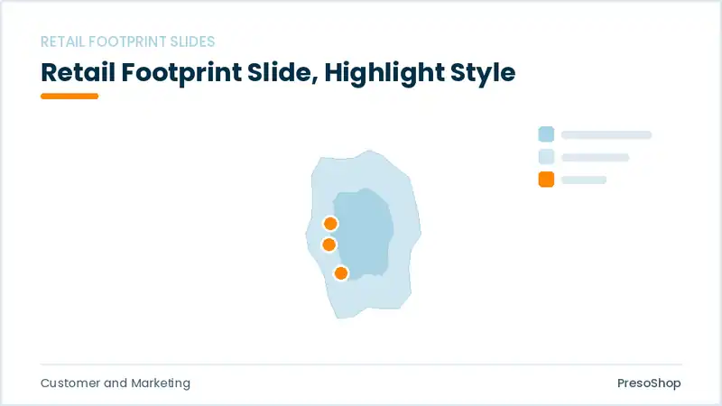 Editable PowerPoint retail footprint slide template with an accented takeaway, built from recolourable native shapes for customer and marketing decks