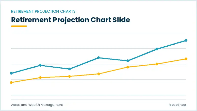 Editable PowerPoint retirement projection chart slide template, built from recolourable native shapes for asset and wealth management decks