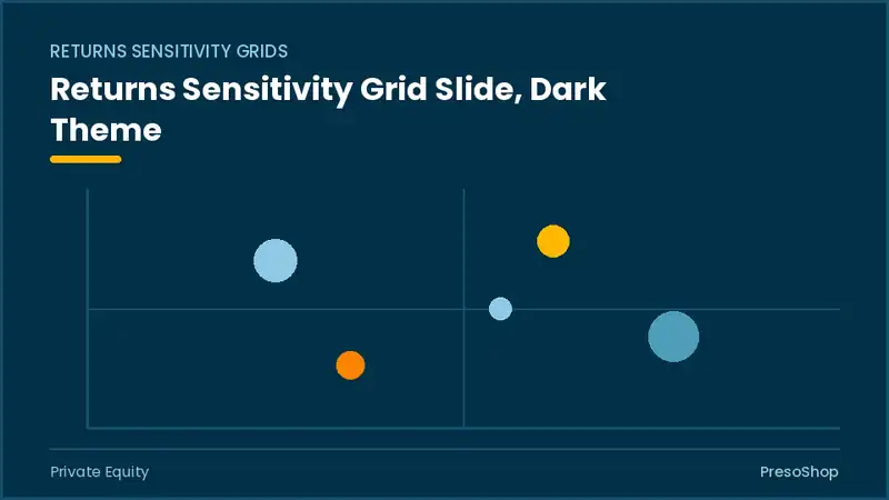 Editable PowerPoint returns sensitivity grid slide template in a dark theme, built from recolourable native shapes for private equity decks