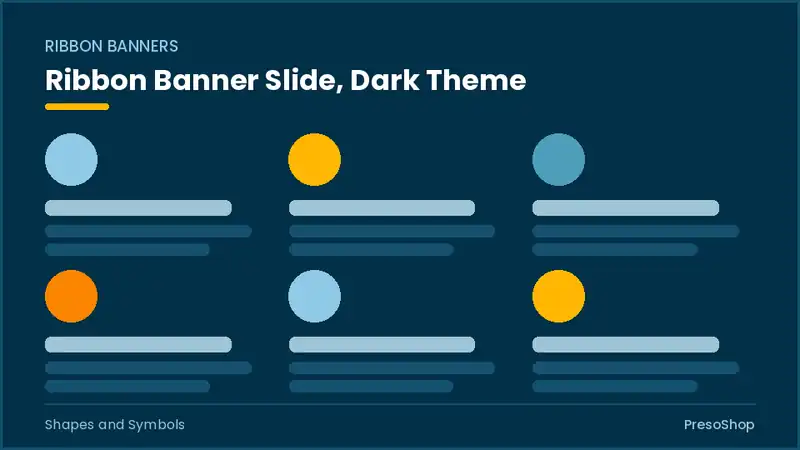 Editable PowerPoint ribbon banner slide template in a dark theme, built from recolourable native shapes for shapes and symbols decks