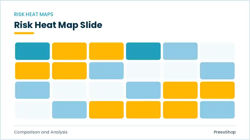 Editable PowerPoint risk heat map slide template, built from recolourable native shapes for comparison and analysis decks