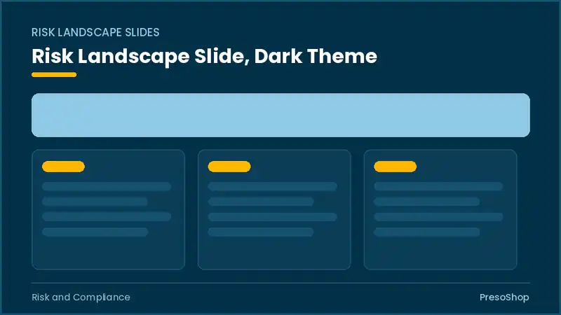 Editable PowerPoint risk landscape slide template in a dark theme, built from recolourable native shapes for risk and compliance decks