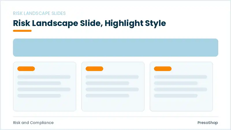 Editable PowerPoint risk landscape slide template with an accented takeaway, built from recolourable native shapes for risk and compliance decks