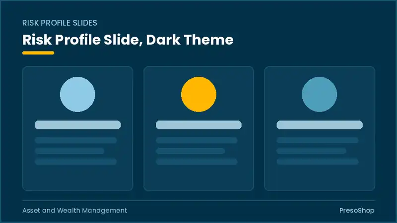 Editable PowerPoint risk profile slide template in a dark theme, built from recolourable native shapes for asset and wealth management decks
